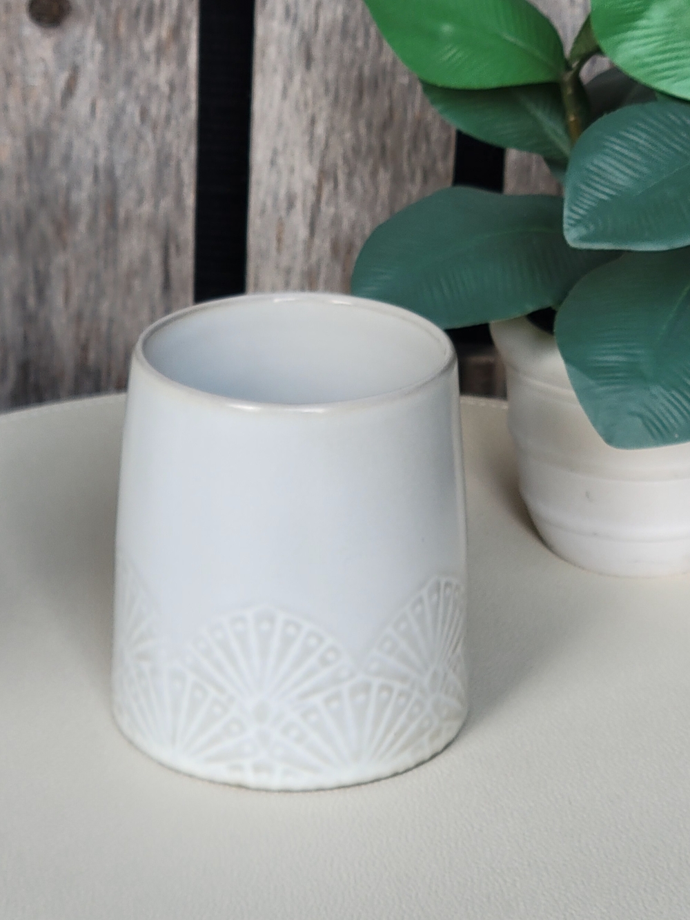 Hearth & Hand Cream White Ceramic Patterned Mug Etched Fan Motif - Picture 8 of 8